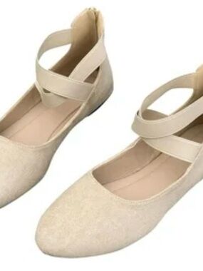 Neutral Crisscross Strap Ballet Flats - Women Zip Back